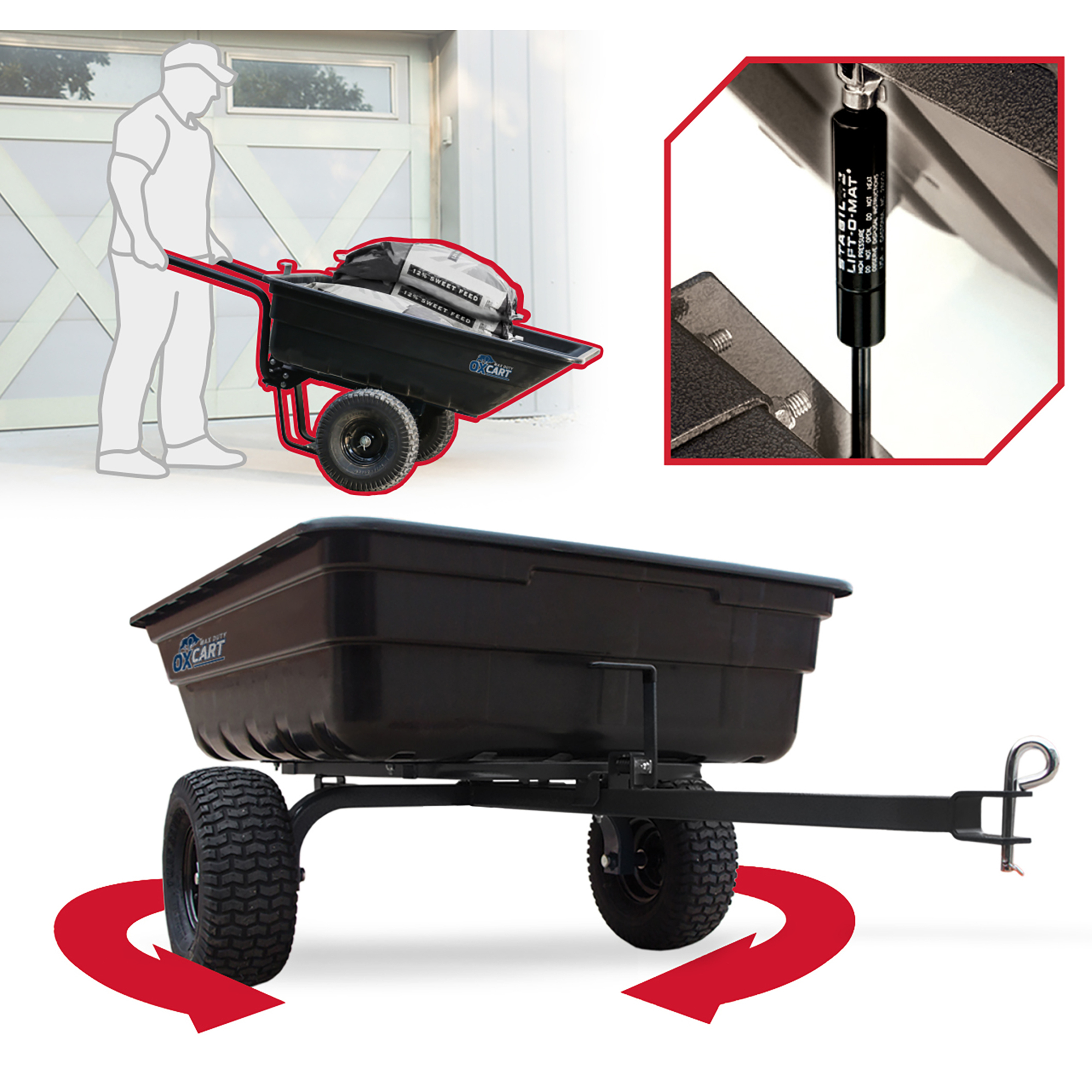 OxCart, 12 cu Lift-Assist Swivel Dump Cart, Load Capacity 750 lb, Model# GTMZ208192P